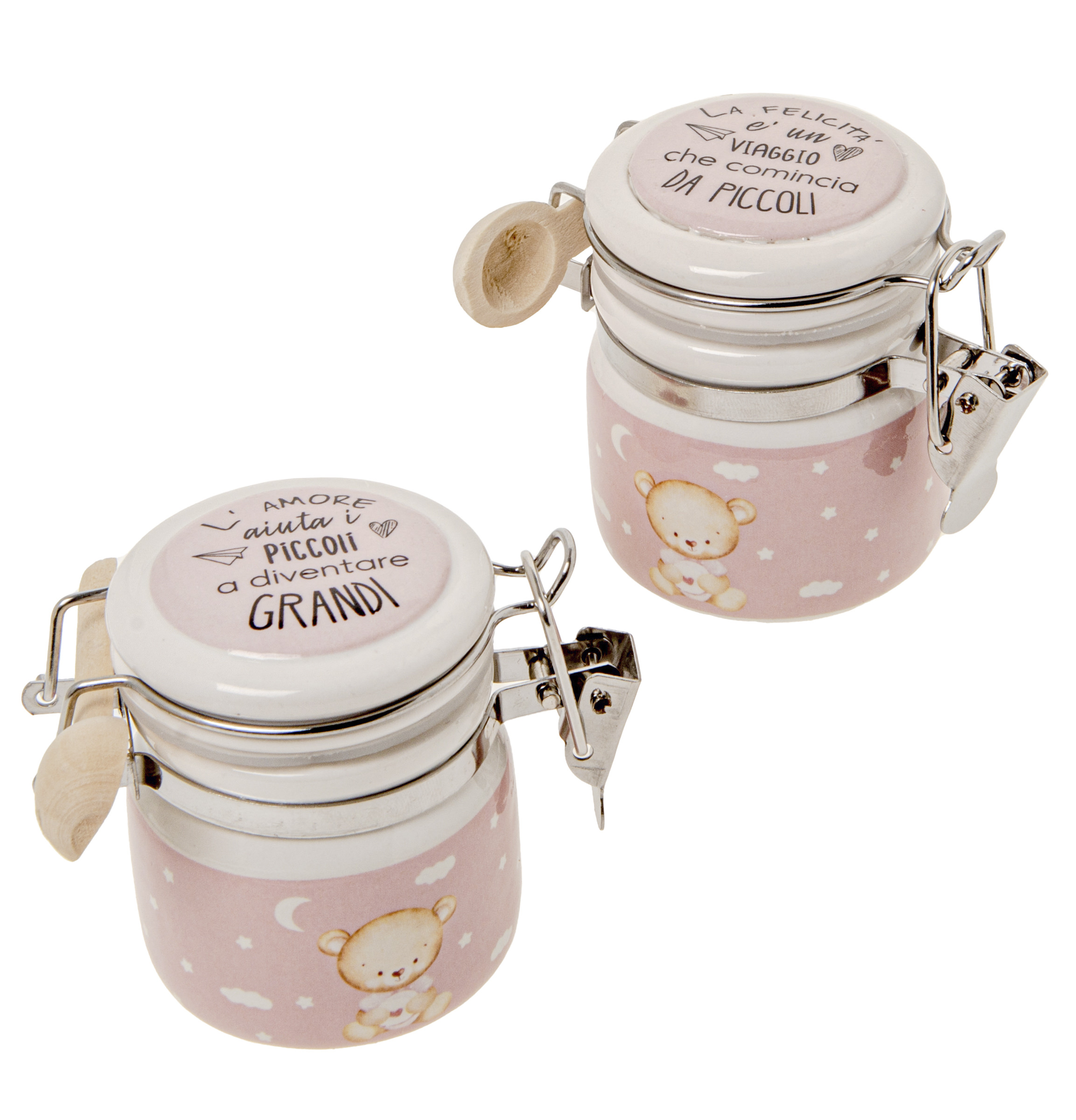 BARATTOLO ERMETICO CON DOSATORE AZZURRO O ROSA - 2 PEZZI