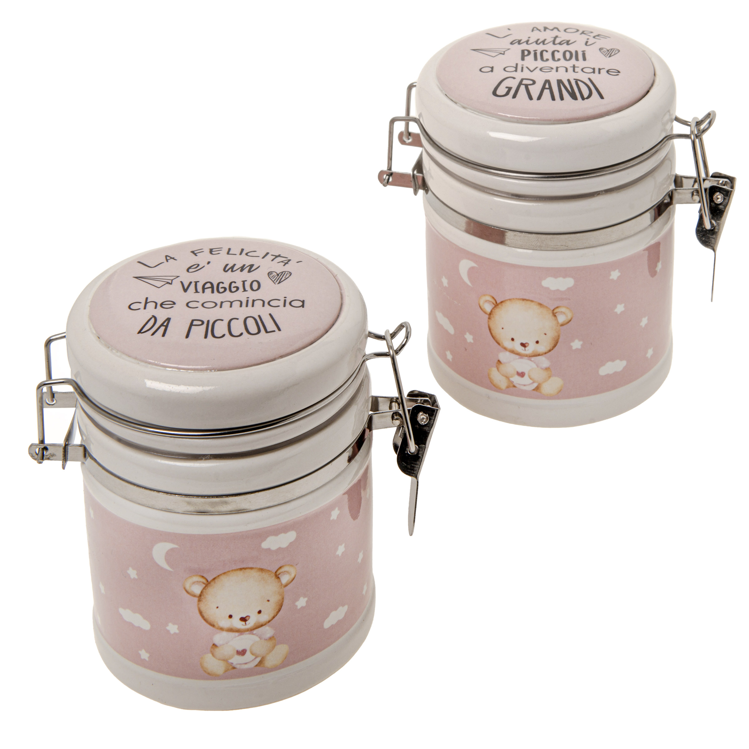 BARATTOLO ERMETICO IN PORCELLANA AZZURRO O ROSA - 2 PEZZI