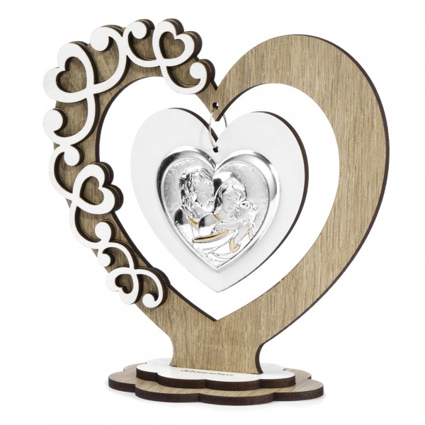 Icona media legno cuore sacra famiglia