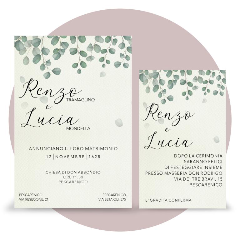 Partecipazione matrimonio scatola porta confetti - tema eucalipto